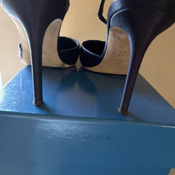 Giuseppe Zanotti Sling Back Heels Evening Navy Satin With Crystals - Picture 4 of 10